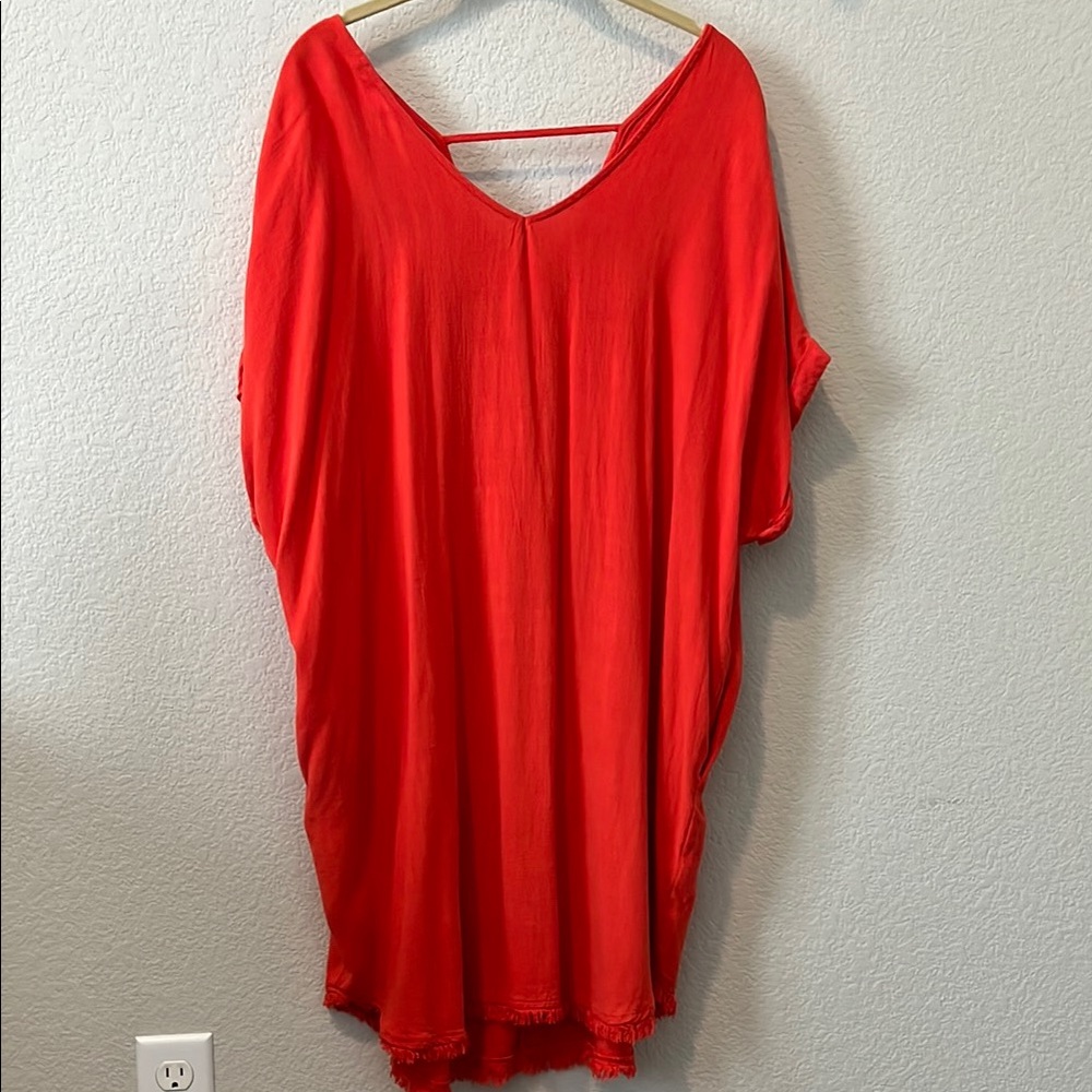 Umgee Linen Cotton Red Orange Dress M